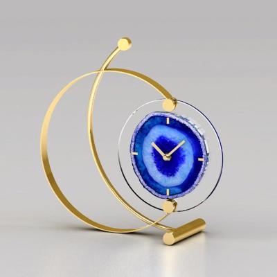 China Creative Luxury 32cm Agate Table Slices Blue Agate Clock for sale