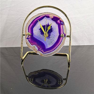 China Natural Polished Colourful  Slices 15cm Desk Agate Stone Clock for sale