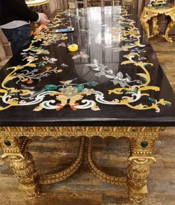 China Waterjet Medallion Semi Precious Stone Furniture Inlay Dinning Table for sale