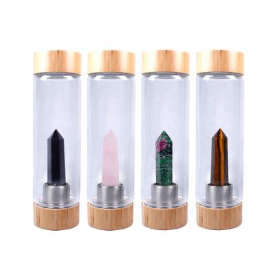 China Spiritual Growth 550ml Bamboo Lid Healing Crystal Water Bottle for sale