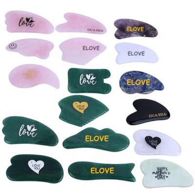 China OEM Custom Logo printing natual Jade Rose Quartz Gua Sha tool for sale