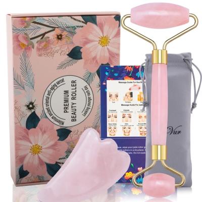 China A pele ilumina Rose Quartz Guasha Board & Jade Massage Roller à venda