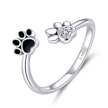 China Sterling Silver 925 Adjustable Crystal Rings With Black Enamel Dog Paw Open for sale