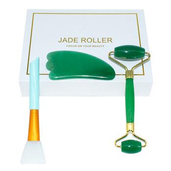 China Dark Green Aventurine Jade Roller Set Noiseless For Face Skin Care for sale