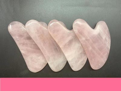 China Tendon Pulling Heart Shaped Rose Quartz Gua Sha Plate for sale