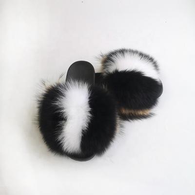 China Fashion Trend Real Fur Slippers Fur Slide Slippers 2021 Summer Women Custom Genuine Fox Fur Slides Slippers for sale