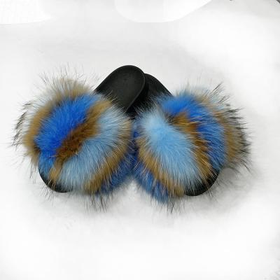 China 2021 Fashion Trend New Women's Plush Slippers Flat Bottom Women Fashion Real Fur Hairy Slippers for sale