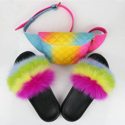 China Factory Direct Custom Furry Slippers Anti-Slippery Furry Slides And Matching Purse Bag Set For Women for sale