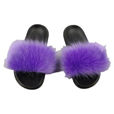 China Colorful Faux Fur Slippers Women Indoor Summer Ladies Slippers Anti-slippery Slippers for sale