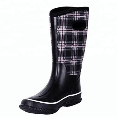 China Fashion Hotsales Ladies New Style Waterproof Printed Check Printed Colorful Neoprene Rubber Rain Boots for sale