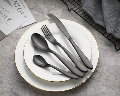 China Disposable Knife/Spoon/Fork/Silverware Set Matte Black Polish Stainless Steel Flatware Luxury and Modern Design for sale