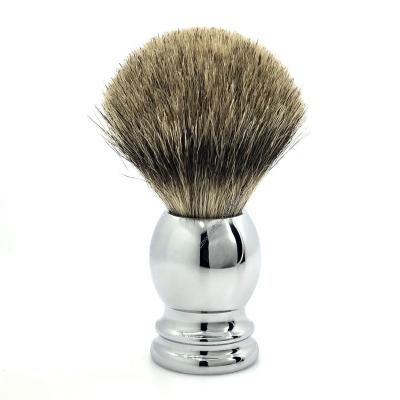 China Popular Pure Single Blade Badger Hair Knot Shaving Brush Chrome Metal Handle Shaving Brush Barber Shop Hair Salon Neck Beard Brush for sale