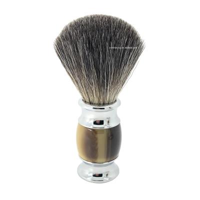 China Shaving Brush Popular Badger Hair Knot Beard Brush Faux Ox Horn Resin Metal Handle China Factory Imitation Shaving Brush for sale