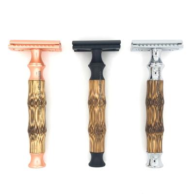 China Eco-Friendly Natural Wood Single Bamboo Handle Manufacturer Blade Edge Razor Double Safety Shaving Reusable Razor Plastic Free Zero Waste for sale