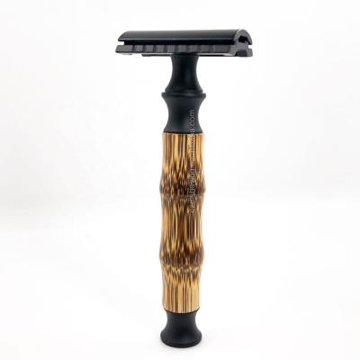 China Factory Eco-Friendly Natural Bamboo Handle China Single Blade Edge Safety Shaving Reusable Razor Matte Black Plastic Free Zero Waste for sale