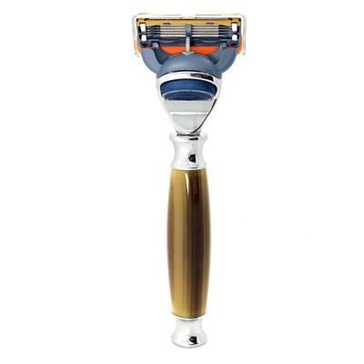 China 5 Blade 5 Blade Shaving Razor China Factory Manufacturer Faux Ox Horn Metal Resin Plastic Handle With Blade And Clear Cover for sale