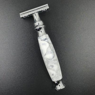 China Single Blade Men Shaving Resin And Faux Marble Metal Handle Double Edge Safety Shaving Razor for sale