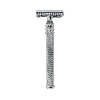 China Double Edge Safety Razor Maker Blade Chrome Handle Single Stripe Non-Slip Metal Razor Blade Chrome Handle Shaving Razor Razor Zinc Alloy Head For Wet Shaving for sale