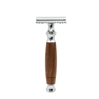 China Double Blade Edge Safety Razor Wood Handle Single Razor Zinc Alloy Head Shaving Razor Customized for sale