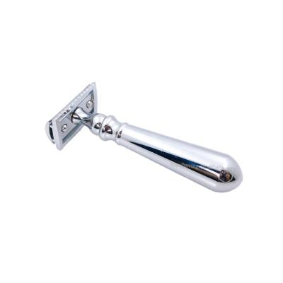 China Popular Classic Single Blade Chrome Metal Handle Shaving Razor Zinc Alloy Head Edge Safety Razor Double Silver Color Metal Handle for sale