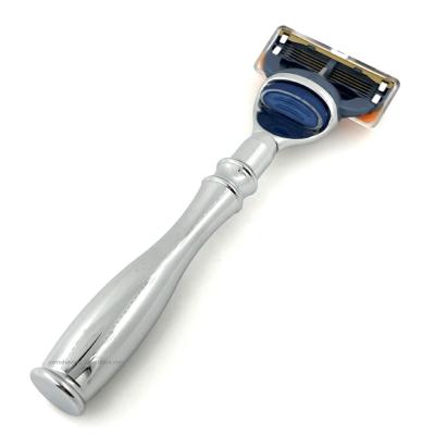 China 5 Blade Maker 5 Blade Shaving Razor Metal Chrome Long Handle Stainless Steel Blade Razor Zinc Alloy Head For Wet Shaving for sale