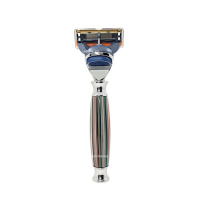 China Face 5 Blade Shaving Razor Stripe Pattern Resin Handle Zinc Alloy Razor Head for sale