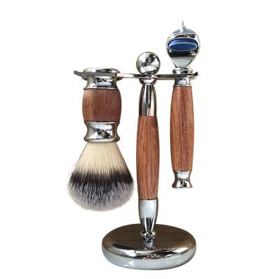 China Hot Selling Face Rosewood Metal Handle Wooden Hair Shaving Kit Mens Razor Set for sale