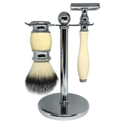 China Popular Ivory Synthetic Face Hair Double Edge Safety Razor Razor Comb Set Shaving Brush Kit for sale