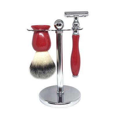 China High Quality Straight Handle Beard Chrome Resin Luxury Metal Face Shaving Brush And Razor for sale