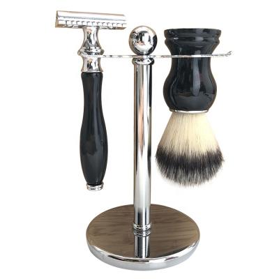 China Wholesale Resin Handle Metal Set Double Face Gift Edge Razor Blades Men Beard Brush for sale