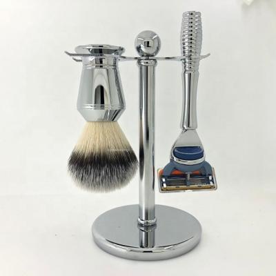 China Popular Synthetic Metal Hair Shaving Brush 5 Blade Razor Set Metal Handle for sale