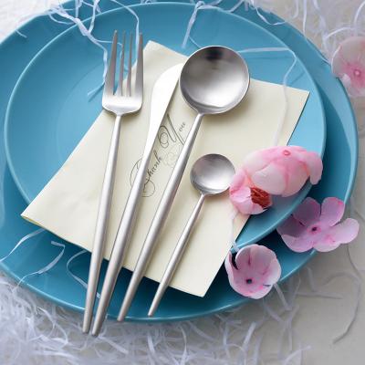 China Viable Classic Satin Matte Silver Stainless Steel Cutlery Set Elegant Silverware for sale