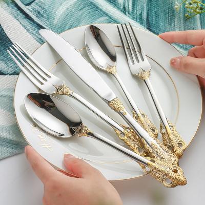 China Wedding Viable Luxury Gold Royal Gold Luxury Hotel Royal Gold Flatware Spoon Fork Spoon Vintage 304 Stainless Steel Cutlery Set for sale