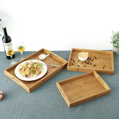 China Sustainable Set of 3 Natural Bamboo Rectangular Nesting Breakfast, Coffee Table Butler Serving Trays for sale