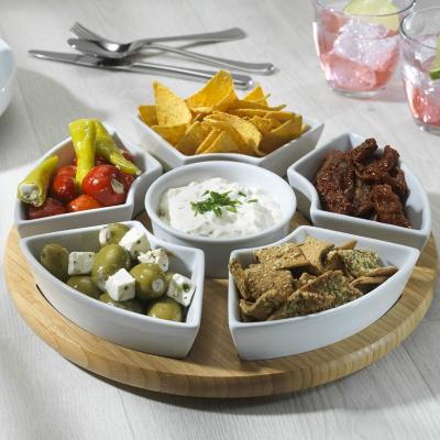 China Sustainable Lazy Susan Rotating Or Dip Set Snack Bowl Serving Rotating Tray With Ceramic Dishes for sale