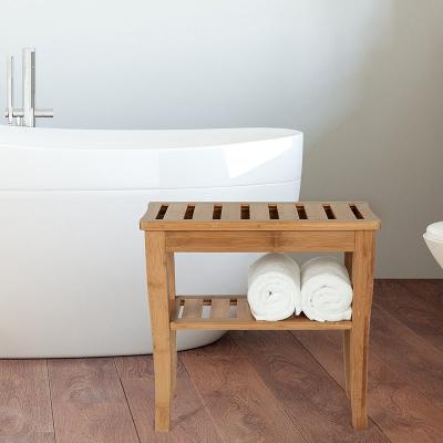 China Modern Bamboo Bathroom Shower Bench With Storage Shelf for sale