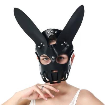 China SM Sex Maskes Sexy Black Leather Bondage Sex Foreplay Full Face Party Rabbit Ears Adult Mask for sale