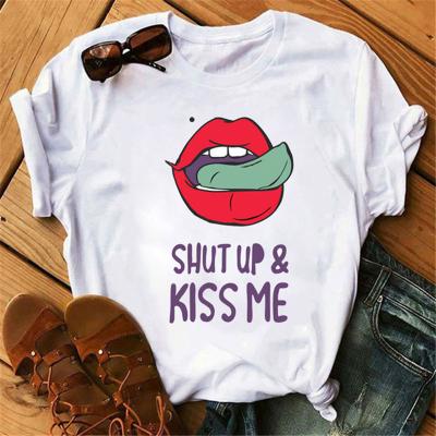 China QUICK DRY Love Lips Plain T Shirts For Printing Summer Casual Harajuku Korean Style Graphic Top New White Tee Shirts Multi Design T. Shirt for sale