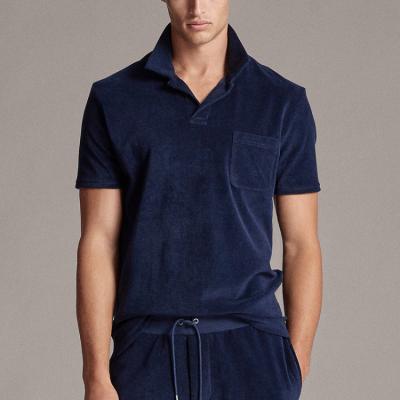 China Anti-Shrink Oem Service Custom High Quality Navy French Terry Towelling Polo Shirt For Man for sale