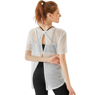 China Breathable Lulu New Women Cross Back Breathable Yoga Shirt Summer Gym Fitness Mesh Sports Shirts Workout Quick Dry Running Tops T-shirts for sale