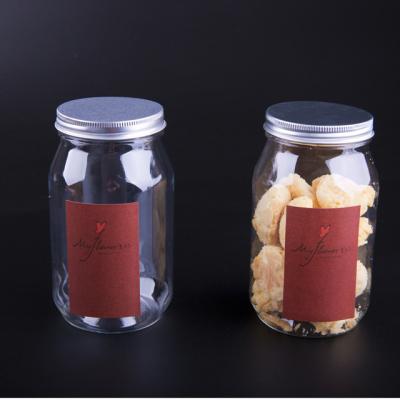 China Custom Leak Proof Food Grade Round Clear Plastic Container Pet Jars Candy Jar With Aluminum Lid for sale