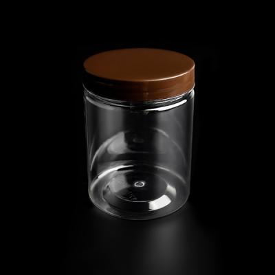 China Leak Proof Food Grade 350ml Plastic Cereal Container PET Spice Jars Clear Round Food Jar for sale