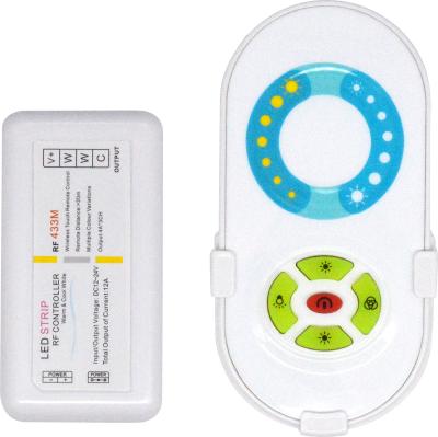 China Abs Plastic warm cold white 2 color led strip cct controller 12v 24vdc 18A 433mhz dim cct 2 in 1 led controller with rf remote control for sale