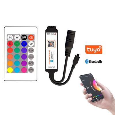 China Mini type Smart Controller for RGB Strip Tuya Smart Bluetooth LED Controller Mini 5V 5-24V Smartlife APP Phone 24key IR Remote Control 12V 6A RGB LED Strip Controller for sale