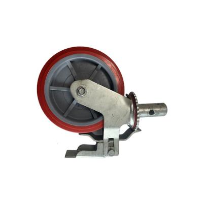 China Practical Red Solid Rubber Industrial Casters Wheels 8 Inch Heavy Duty Scafford Caster With Brake W-1211 zu verkaufen