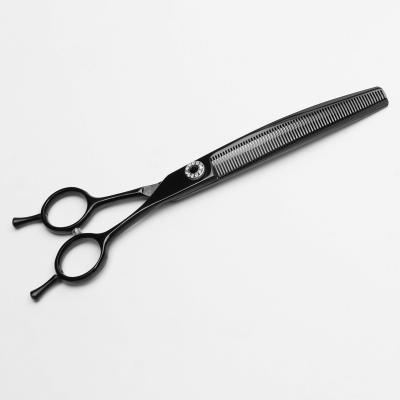 China Black Stocked Stainless Steel Titanium Grooming Dog Shear Pet Curved Thinning Scissors 7.25 Inch 66 Tooth for sale