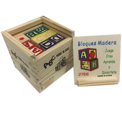 China 27pcs Building Block Wooden Block ABC Letter Box Blocks Maderas YZ038-M Wooden Toys For Children Toys for sale