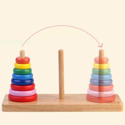 China Colorful/Safety/Environmental/Healthy High Quality Toys For Kids Rainbow Ring Stacker Tower Wooden Blocks Early Educational Toys CDN-5258 for sale