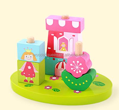 China YZ073 Children's Fairy Tale Rose Princess Castle Building Toy Wood Toys Blocks Wood For Girl Wooden Building Block for sale