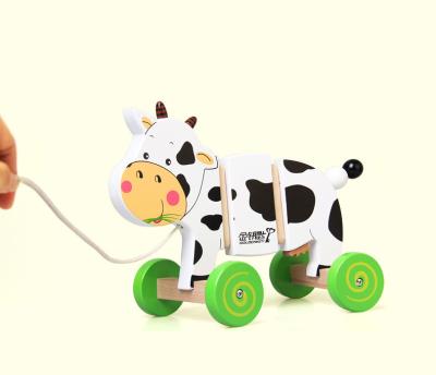 China High Quality Wooden Baby Crawling Traction Cow Crawling Toy CDN-8620 Toddler Push and Pull Car Baby Toy Animal Wooden Toy for sale